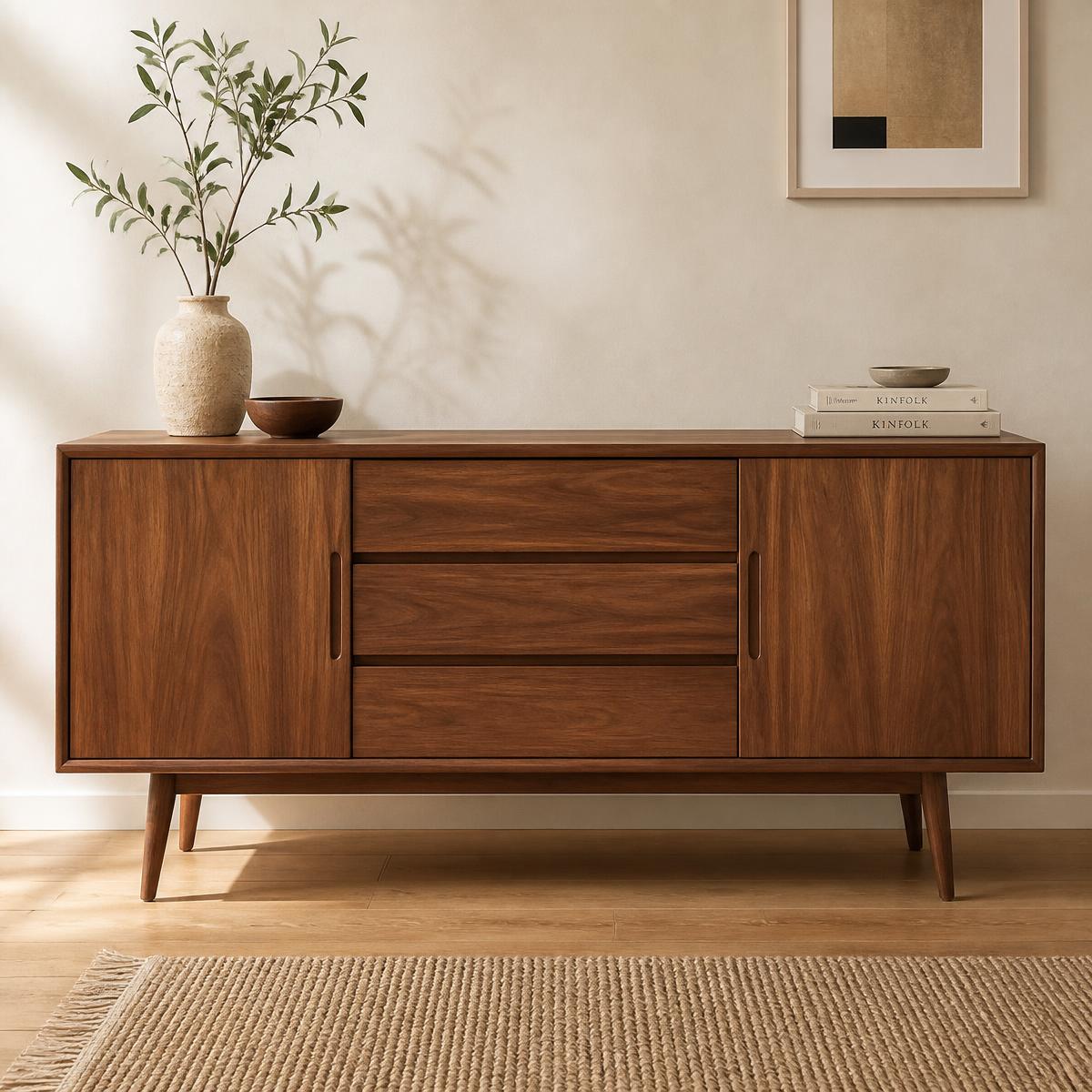 Walnut Credenza with Tapered Legs